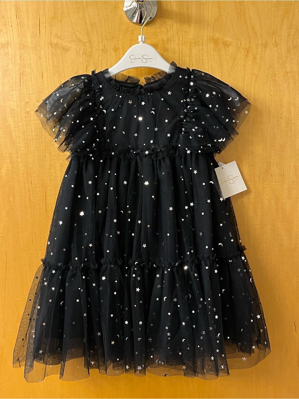 NWT Moons and Stars Halloween Dress Black Tulle Silver Metallic 3T Witch Costume